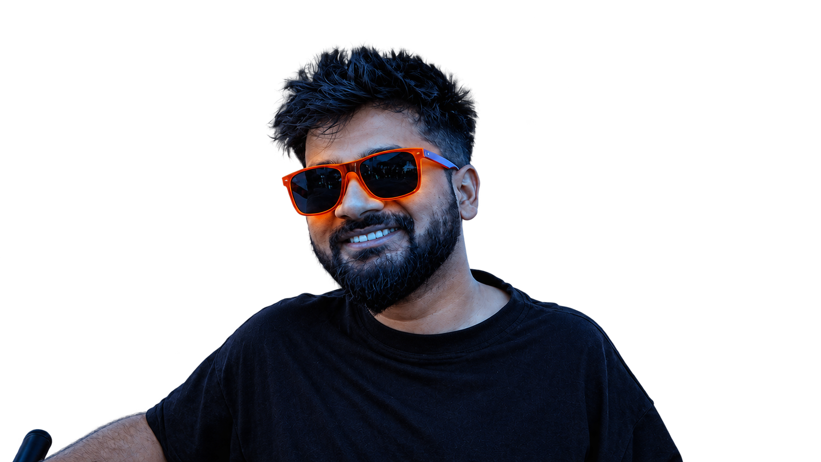 Neeladri Biswas smiling in orange glasses